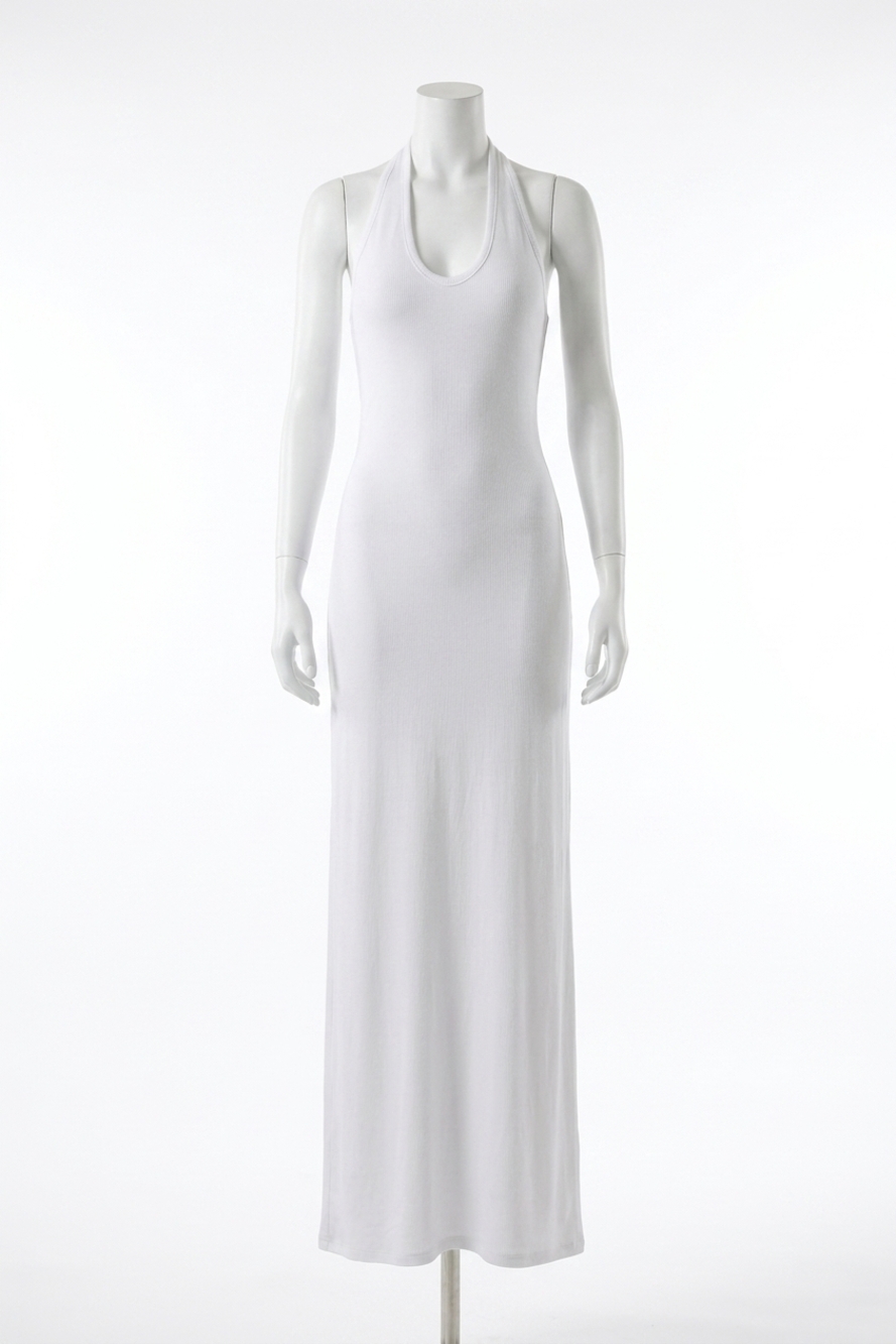 NEW ENZA COSTA silk rib u halter fluid maxi dress in white
